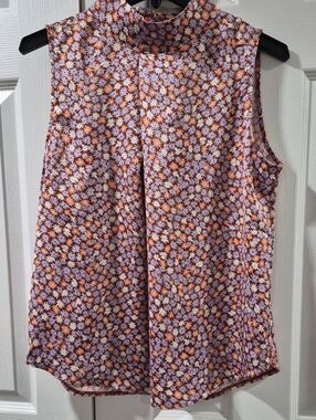 Ann Taylor Factory Lavender and Rust Floral Mock Neck Tank